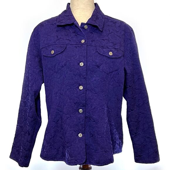 Chico's Purple Textured Button-Up Jacket - Picture 1 of 7